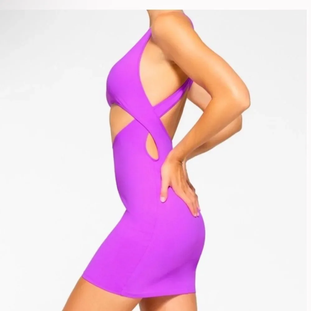 Skims Signature Recycled Swim Cut Out Tank Dress in color taffy size 3X